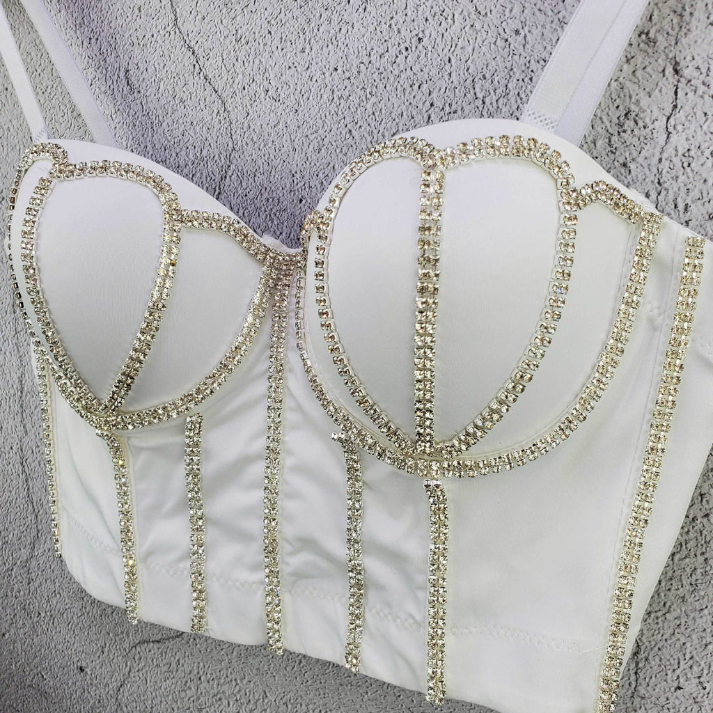 Crystal Diamonds Black White Crop Tops - Sabreeonline