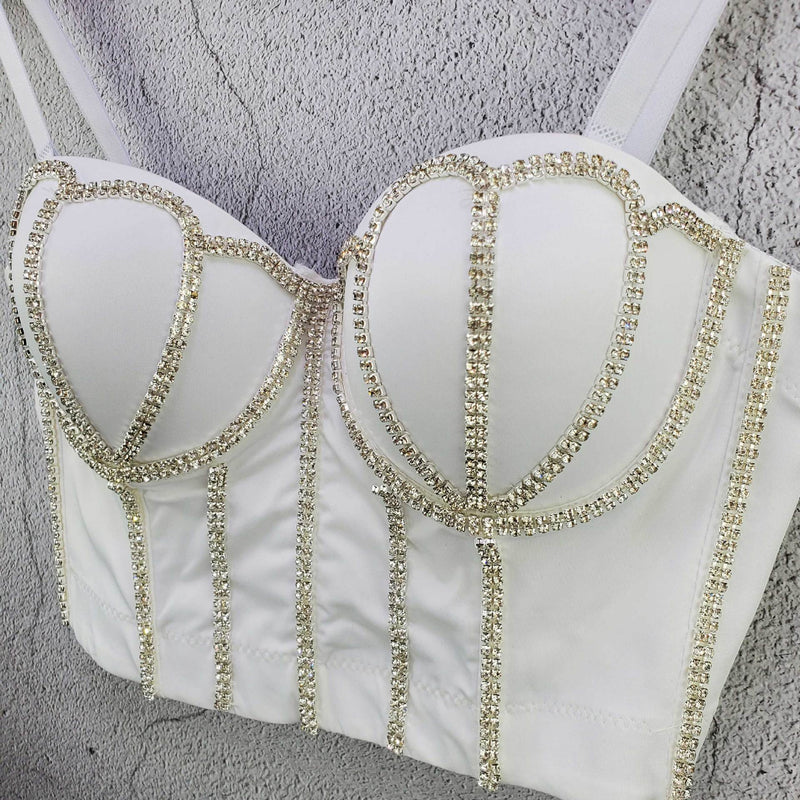 Crystal Diamonds Black White Crop Tops - Sabreeonline