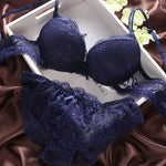 European Style Sexy Bra Set Women Cotton Underwear Sexy Lace Panties Female Push Up Brassiere Fashion Solid Color Lingerie Set - Sabreeonline