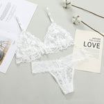 Women Lace Bra Briefs Set Sexy Wire Free Lingerie Hollow Out G-String Bra Set Female Transparent Seamless Intimate Underwear Set - Sabreeonline