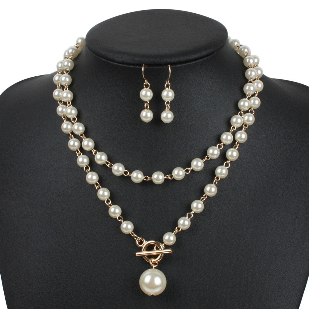 Sets Gold Round Pendant Necklace Earrings Sets - Sabreeonline