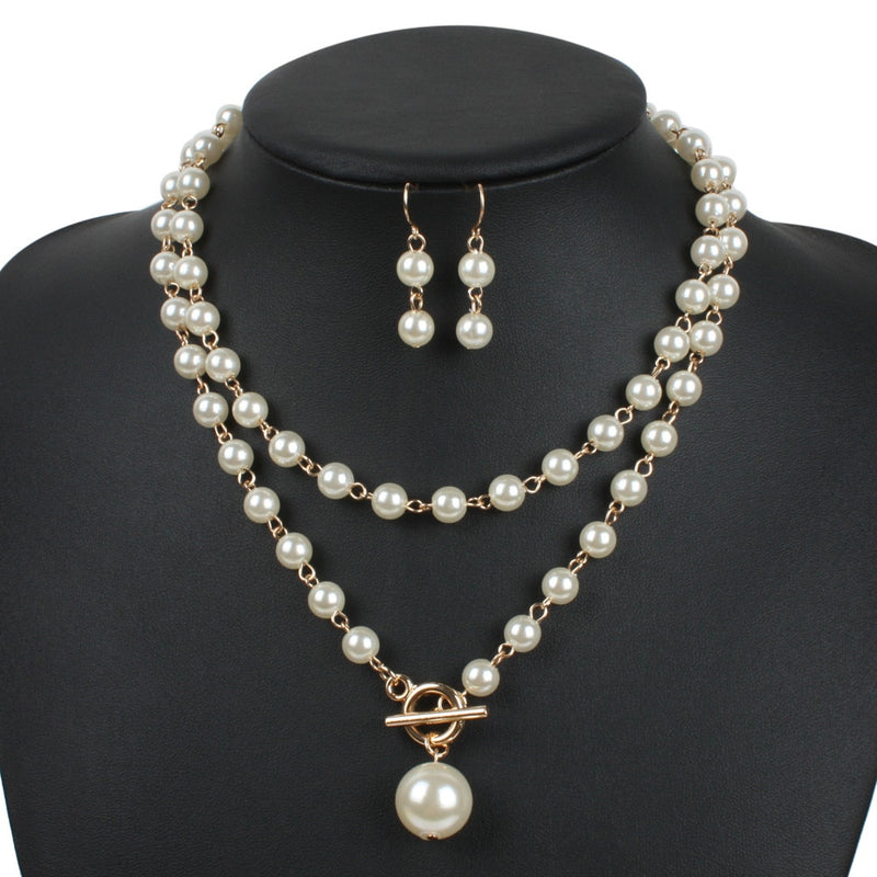 Sets Gold Round Pendant Necklace Earrings Sets - Sabreeonline