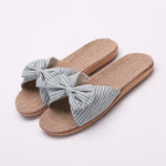 Suihyung Women Flax Slippers Summer Casual Slides Beach Shoes Ladies Indoor Linen Slippers Bohemia Floral Bow Flip Flops Sandals - Sabreeonline
