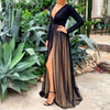 Deep V Dot Mesh Maxi Dess Party Dress Black Dress - Sabreeonline