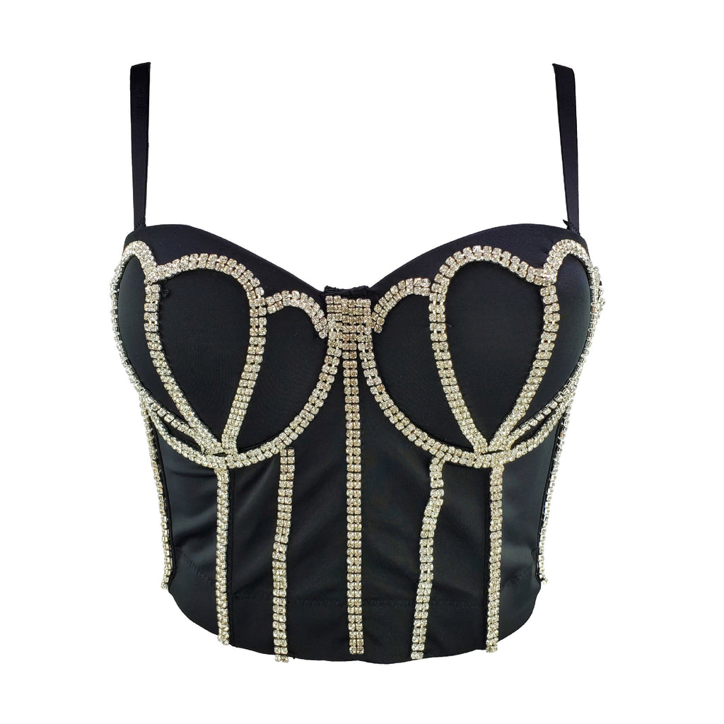 Crystal Diamonds Black White Crop Tops - Sabreeonline