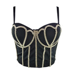 Crystal Diamonds Black White Crop Tops - Sabreeonline