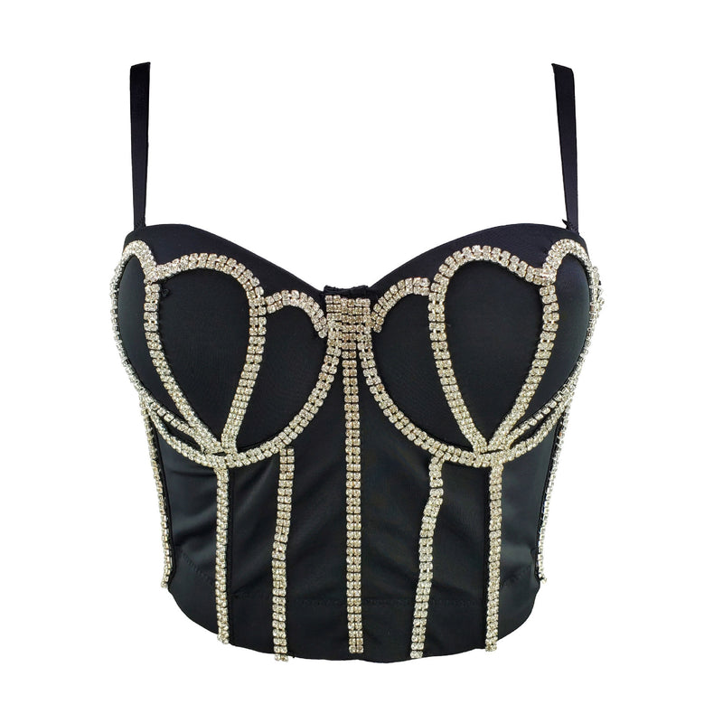 Crystal Diamonds Black White Crop Tops - Sabreeonline