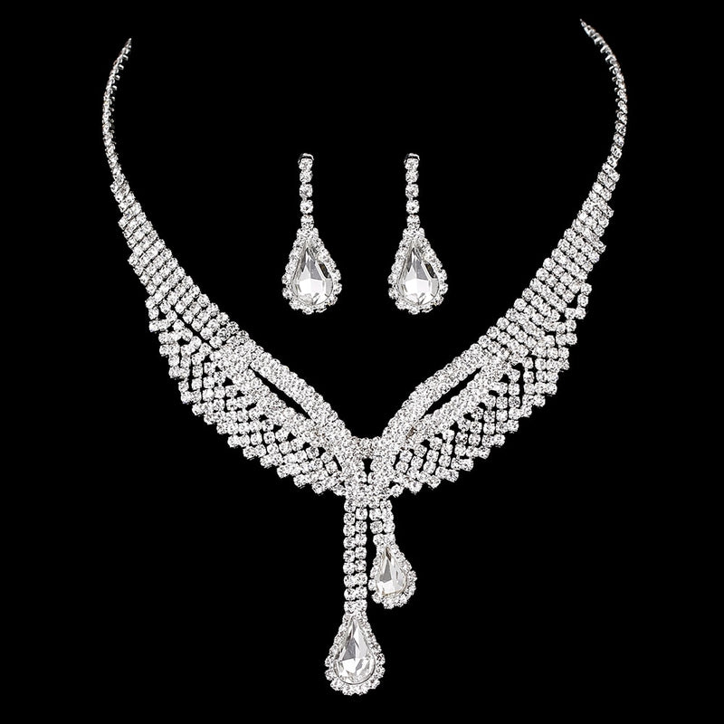 Crystal Choker Necklace Earrings Set - Sabreeonline