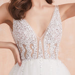White Ivory Sexy High Splits Beaded Beading Pearls Crystal A Line Backless