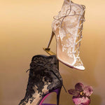 Floral Lace Mesh Ankle Boots Thin High Heels - Sabreeonline