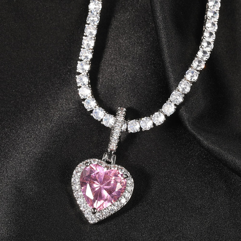 THE BLING KING New Peach Heart Pendant Necklace Color Psychedelic HipHop Full Iced Out Cubic Zirconia CZ Stone - Sabreeonline