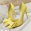Korean Fashion Women&#39;s Shoes Wedding Bow High Heels Stiletto Heels Shallow Pointed Head Side Empty Thin Shoes
