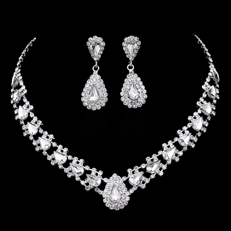 Crystal Choker Necklace Earrings Set - Sabreeonline
