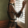 White Long Sleeve Sexy Pajama Set Sheer Long Sleeve Tops Ruffles Shorts Underwear Set Screen Lace Hot Temptation Home Clothes - Sabreeonline