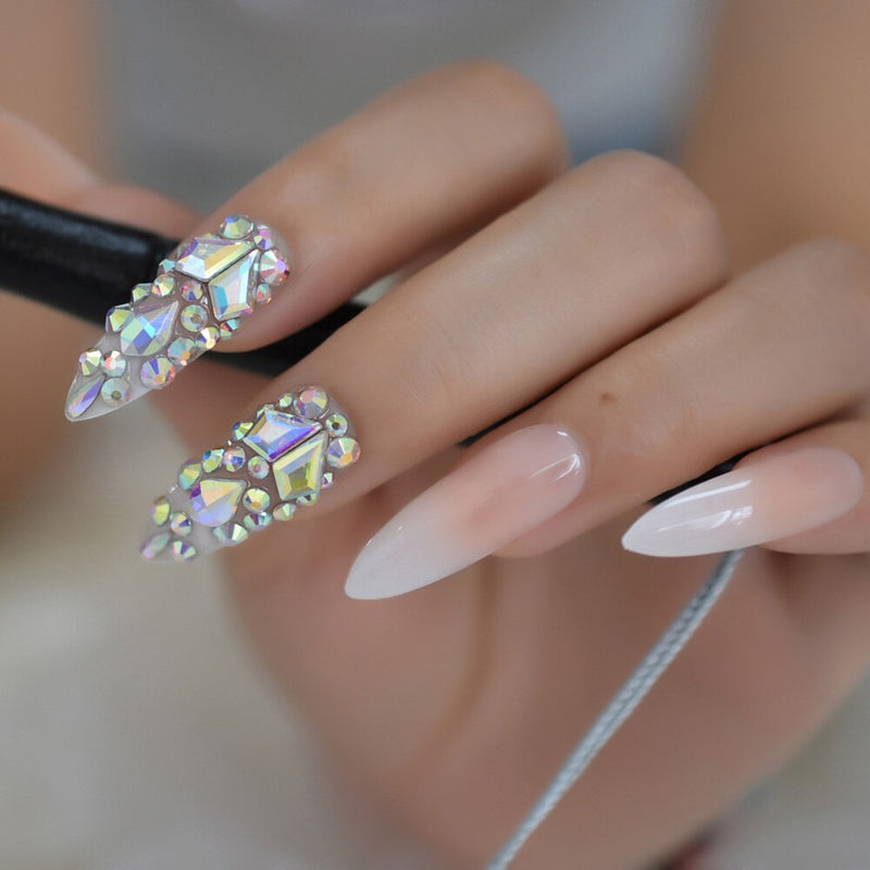 3D Gorgeous Wedding Diamond Long Designed French Nail