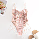 Women Teddy lingerie Sexy Underwear Erotic Corset Lace Mesh Sleepwear Nightwear  Embroidered strap one-piece sexy pajamas - Sabreeonline