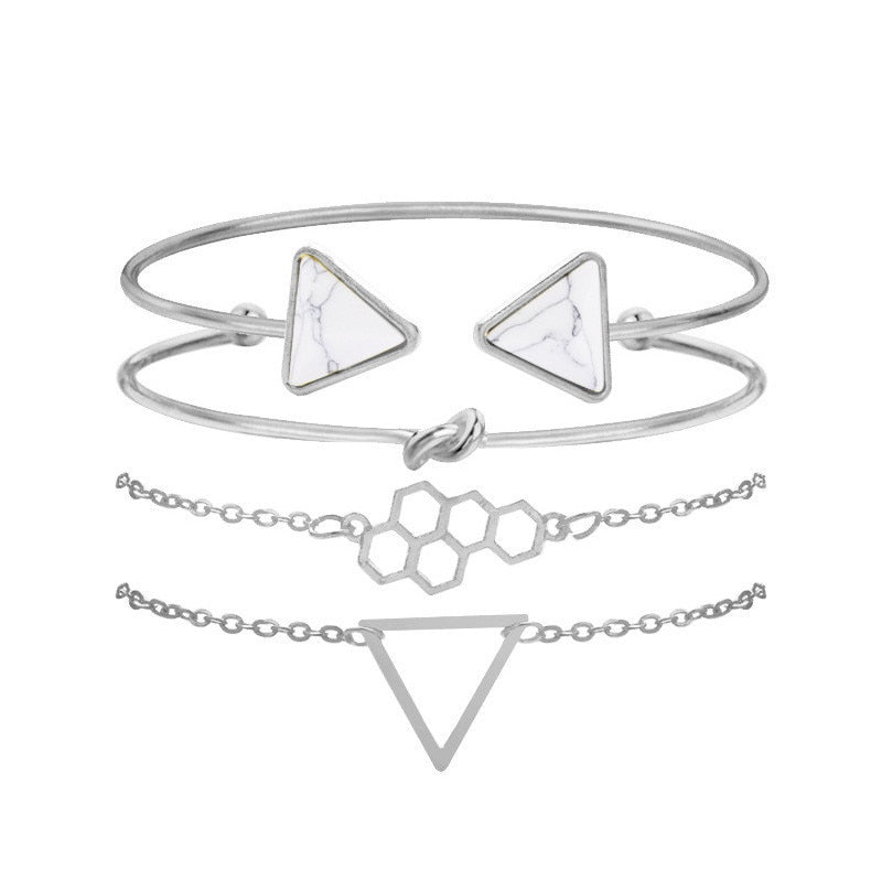 Modyle Classic Arrow Knot Round Crystal Gem Multilayer Adjustable Open Bracelet Set Women Fashion Party Jewelry Gift - Sabreeonline