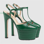 Striped Platform Heel Sandals Women Printed Red Lips Buckle Strap Funky Pumps Round Toe Super High Stiletto Heels Summer Sandals - Sabreeonline