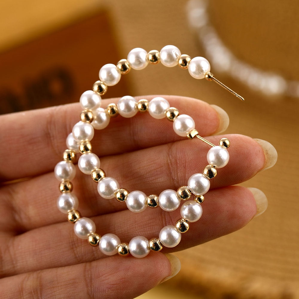 Pearl Long Earrings and White Round Pearl - Sabreeonline