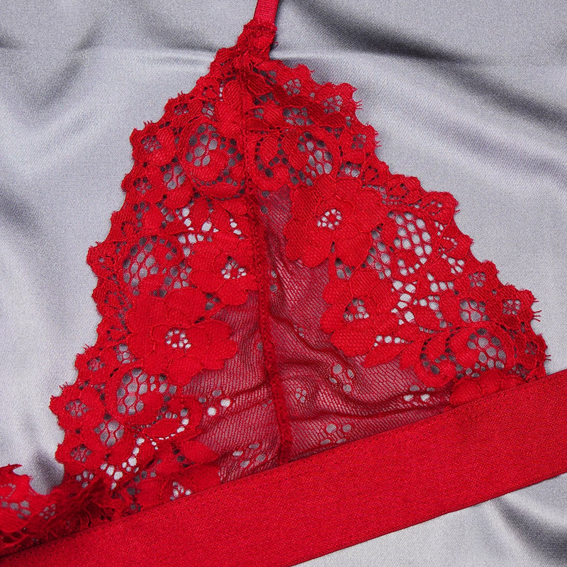 Women Lace Bra Sets Seamless Underwear Transparent Backless Ultra-Thin Unline Lingerie Floral Soft Comfortable Bra Thong Set - Sabreeonline