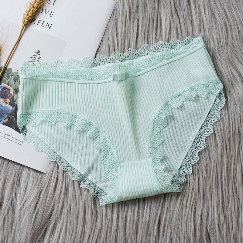 Women's Seamless Cotton Underwear Sexy Low Waist Lace Ruffle Briefs Solid Color Stretch Underpants Breathable Intimates Lingerie - Sabreeonline