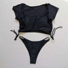 Swimwear Women Short Cap Sleeve Snake Print Bikini 2020 Female Swimsuit Stripe Two Pieces String Thong Biquini Set Bathing Suit - Sabreeonline