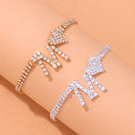 Letter Heart Rhinestone Anklet Chain Double Layer - Sabreeonline