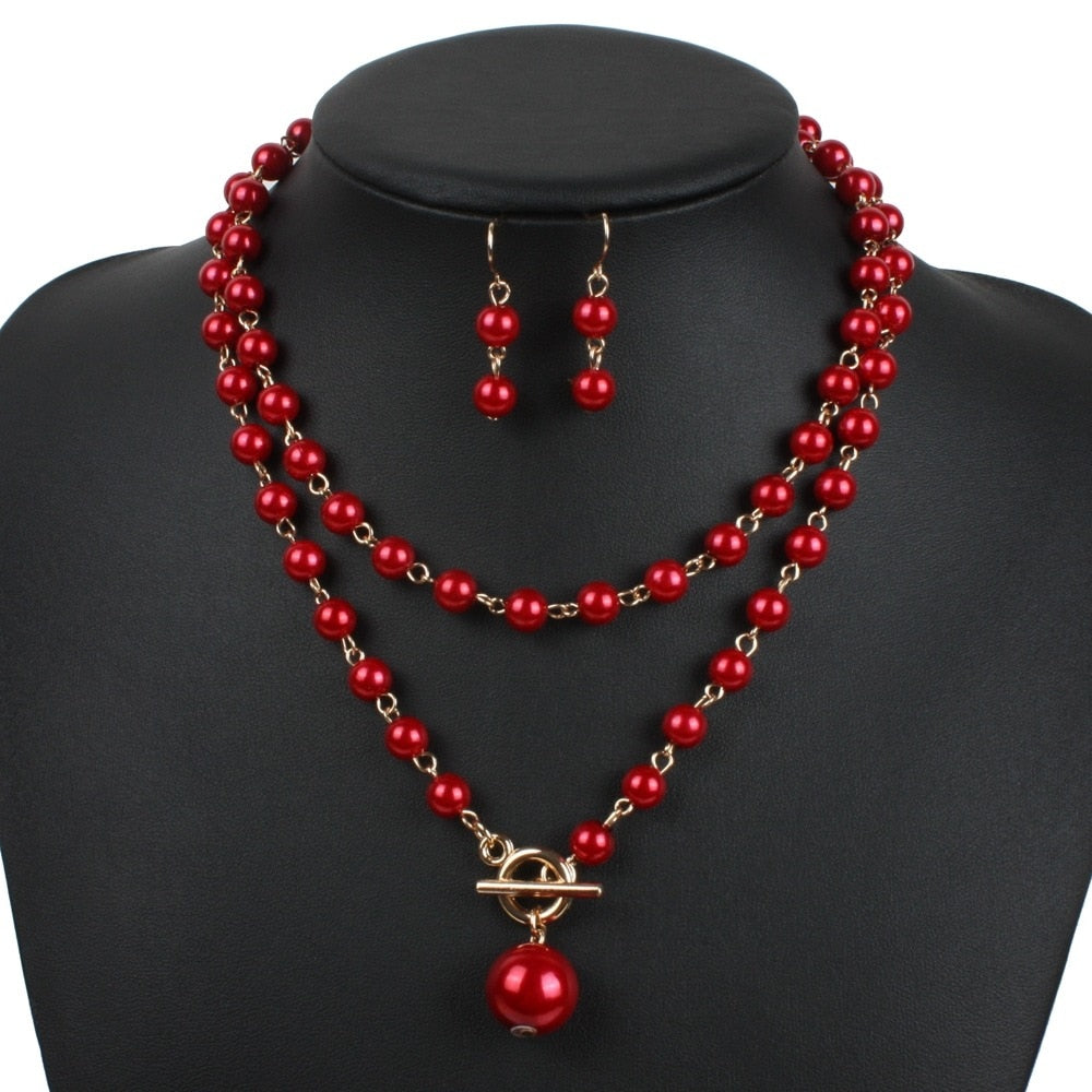 Sets Gold Round Pendant Necklace Earrings Sets - Sabreeonline