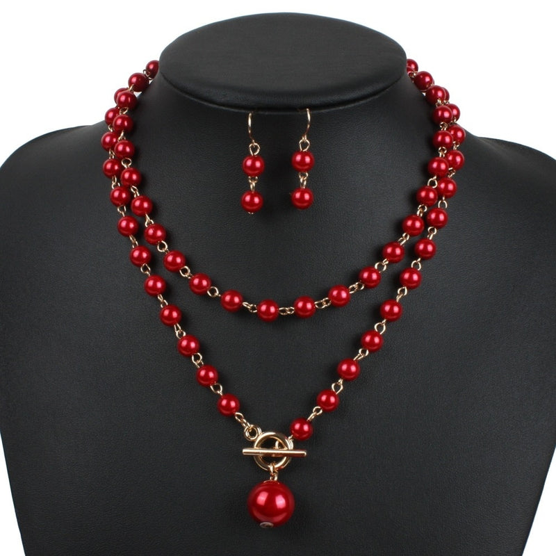 Sets Gold Round Pendant Necklace Earrings Sets - Sabreeonline