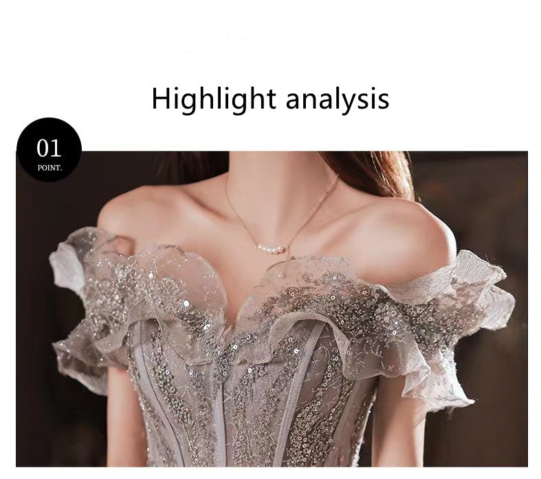Gorgeous Evening Strapless Off Shoulder Sequin Beaded Bandage - Sabreeonline