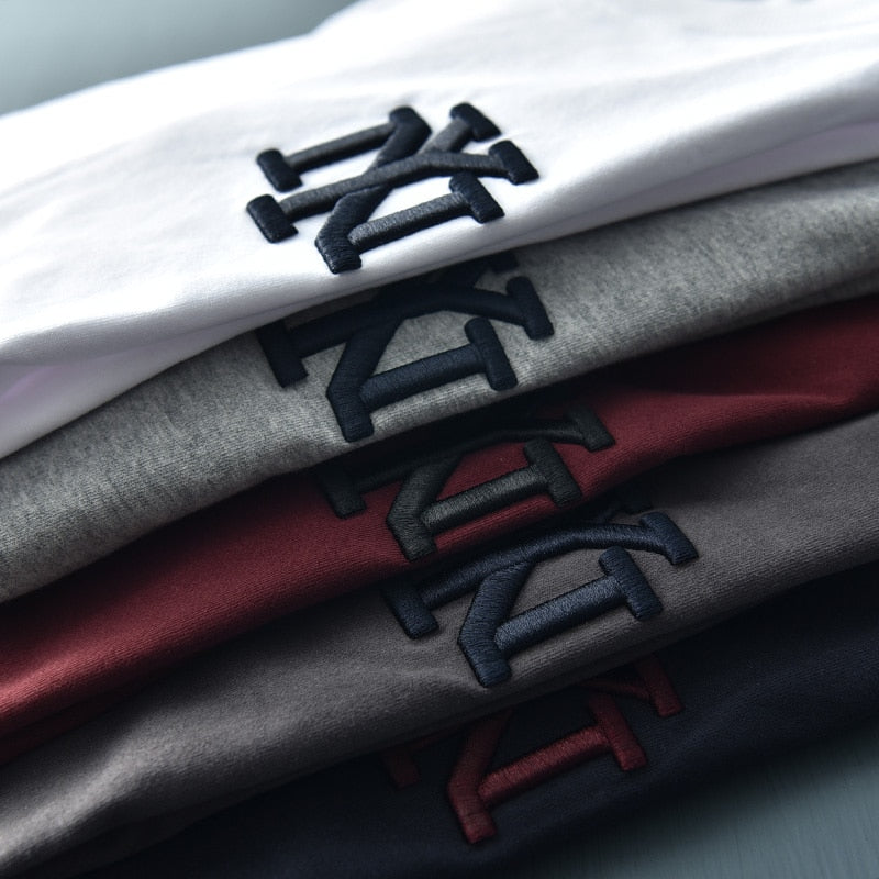 Summer American Style Short Sleeve O-neck Solid Color Embroidered T-shirt Men's Fashion Simple Pure Cotton Washed Old Casual Top - Sabreeonline