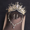 Crystal Gold Tiara Crown Earrings Necklace Wedding Bride Luxury Jewelry Set - Sabreeonline