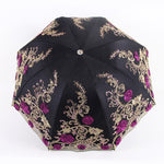 Tri-Fold Double-Layer Embroidery Flower Lace Umbrella Anti-Sun Parasol Black Plastic Anti-UV Umbrella - Sabreeonline