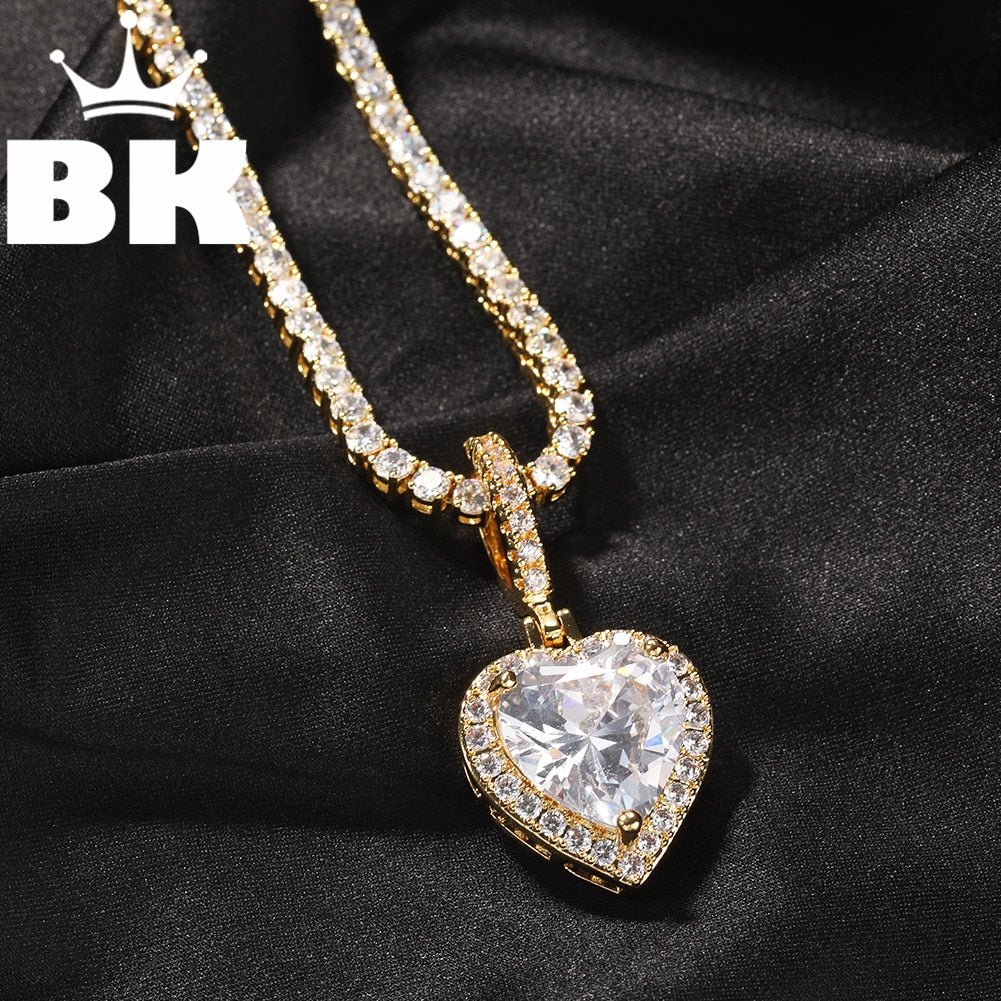 THE BLING KING New Peach Heart Pendant Necklace Color Psychedelic HipHop Full Iced Out Cubic Zirconia CZ Stone - Sabreeonline