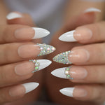 French Nail Tips Pre-Designed Nude 3D Long Full Cover Rhinestone