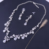 Luxury Sliver Plated Rhinestone Crystal Faux Pearl Necklace Earrings Jewelry Set for Bride Wedding - Sabreeonline