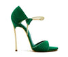 Ankle Buckle Green Sandals Metal Heels - Sabreeonline