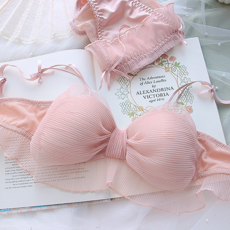 Girls Folds Bow Lovely Underwear Set - Sabreeonline