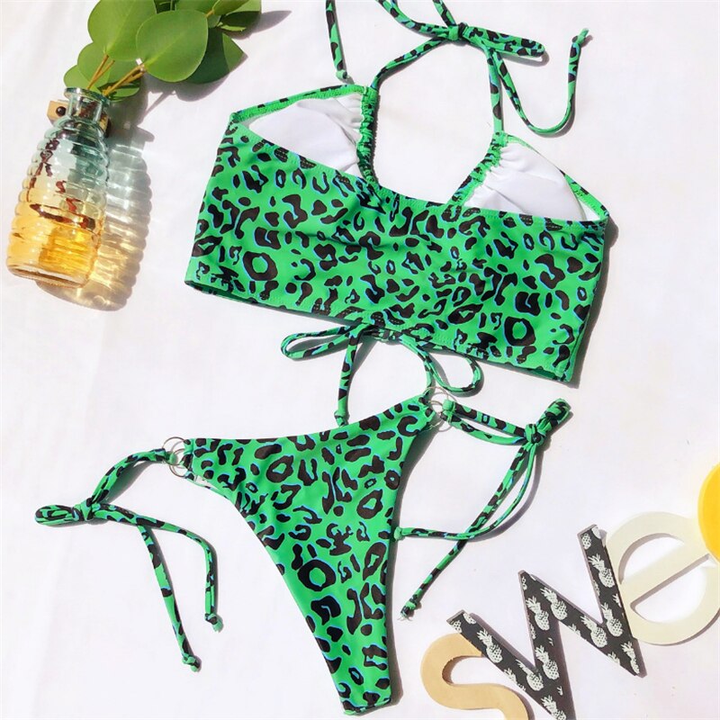 GNIM Bandage Bikini Swimwear Women 2020 Sexy Leopard Swimsuit Two Pieces Push Up Bathing Suit Women Summer Beachwear Biquini Set