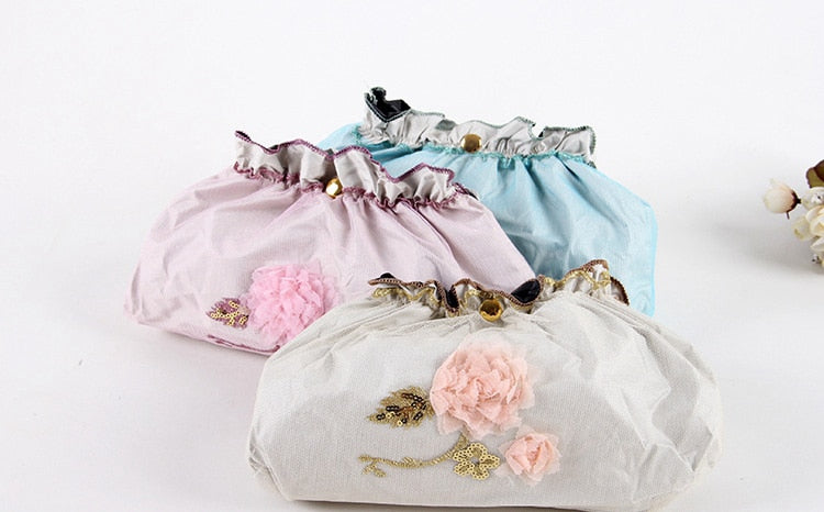 Tri-Fold Double-Layer Embroidery Flower Lace Umbrella Anti-Sun Parasol Black Plastic Anti-UV Umbrella - Sabreeonline