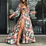Floral Print Cutout Thigh Slit Maxi Dress - Sabreeonline