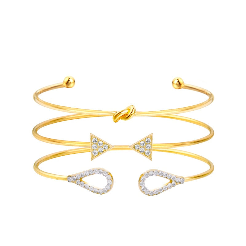 Modyle Classic Arrow Knot Round Crystal Gem Multilayer Adjustable Open Bracelet Set Women Fashion Party Jewelry Gift - Sabreeonline