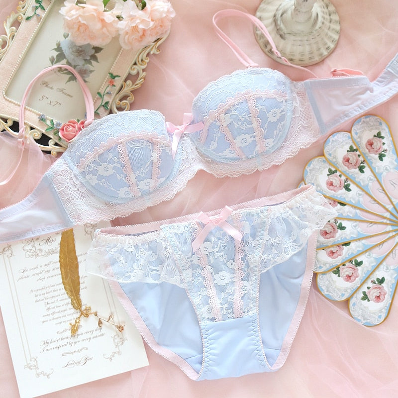 Lace lingerie Fresh Steel Ring Gathered Set - Sabreeonline