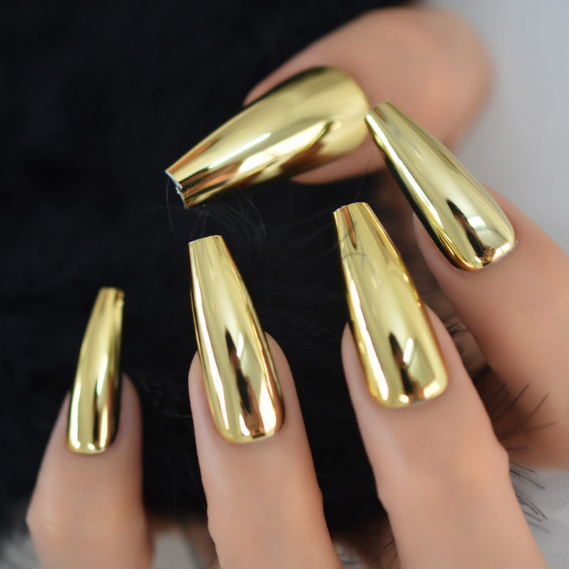 Gold Metallic Fake Nails Press on