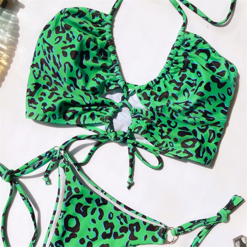 GNIM Bandage Bikini Swimwear Women 2020 Sexy Leopard Swimsuit Two Pieces Push Up Bathing Suit Women Summer Beachwear Biquini Set