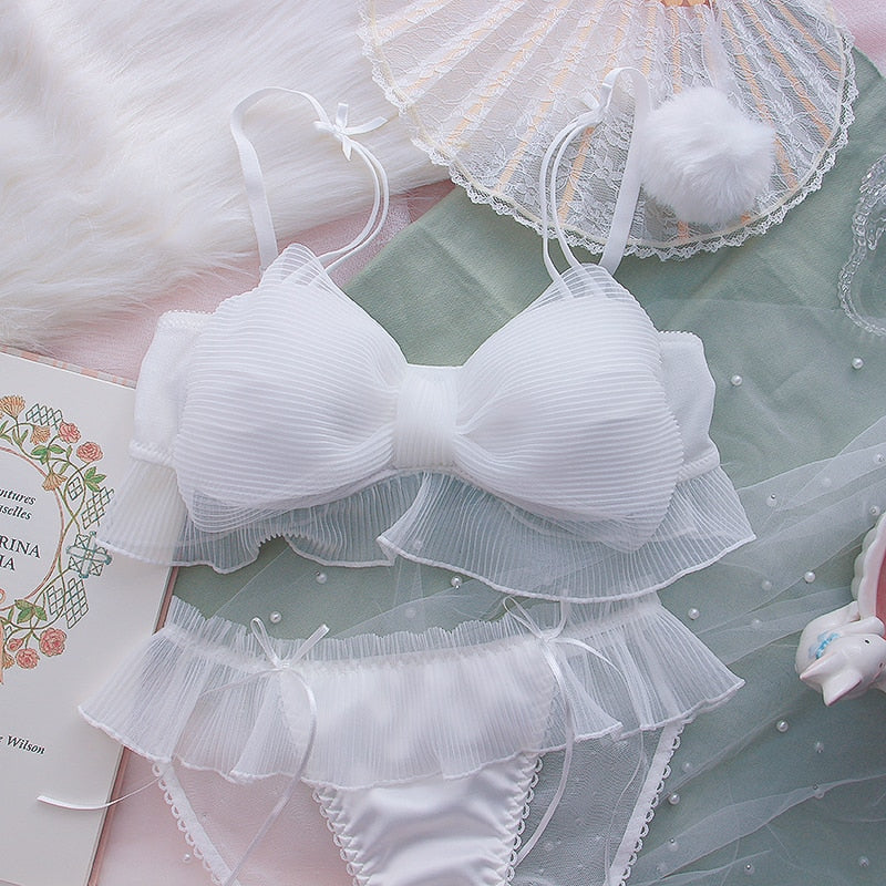 Girls Folds Bow Lovely Underwear Set - Sabreeonline