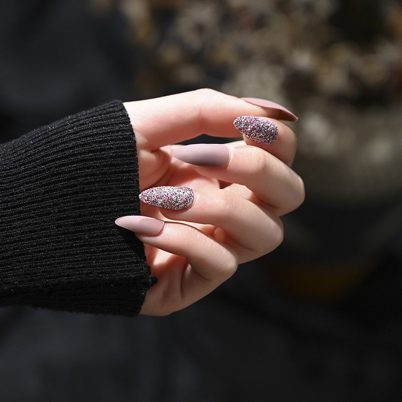 Set Shiny Matte Nail Tips with Designs Reusable Press - Sabreeonline