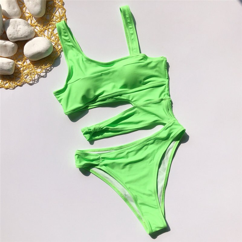 One Piece Solid Bandage Backless Bathing Suit