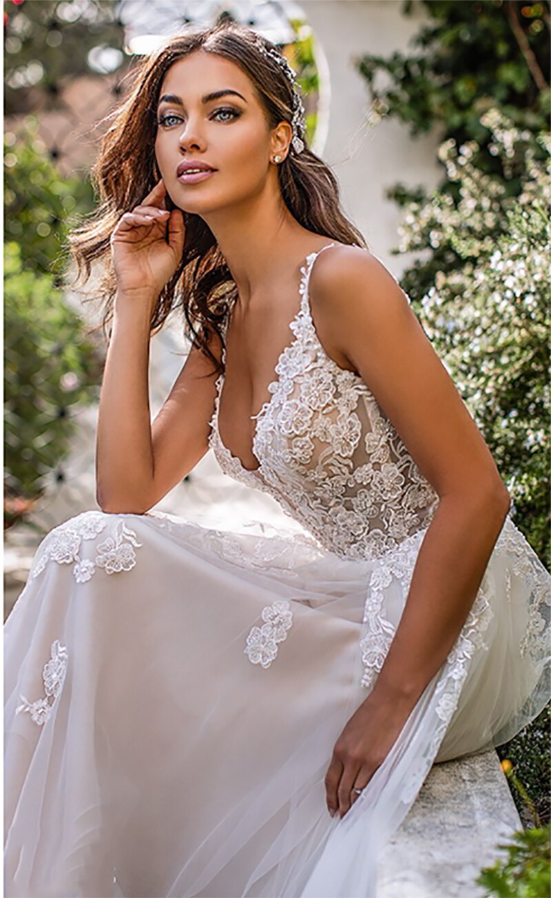 Sexy Spaghetti Strap Backless Princess Long Boho Floor Length Gown