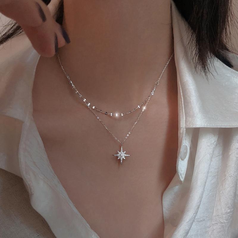 Star Moon Double Necklace Shiny - Sabreeonline